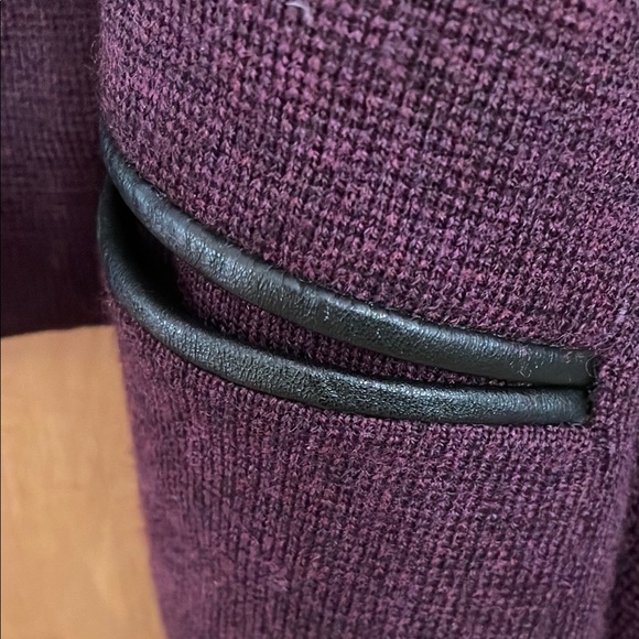 Women's Purple Open Front Wool Cardigan with black leather trim - Picture 2 of 4